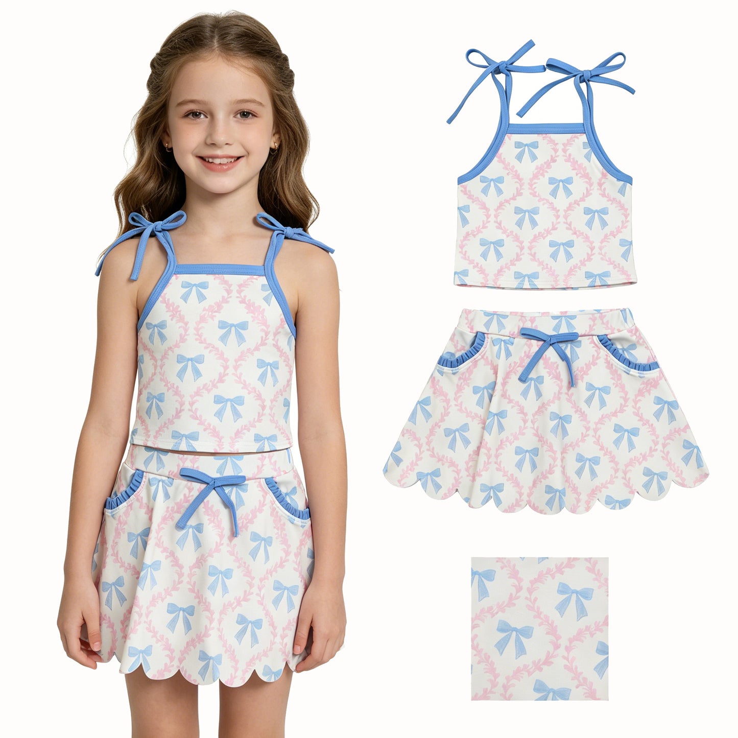 GSD3727 4th July bow Yoga kids girl dress  202605 RTS