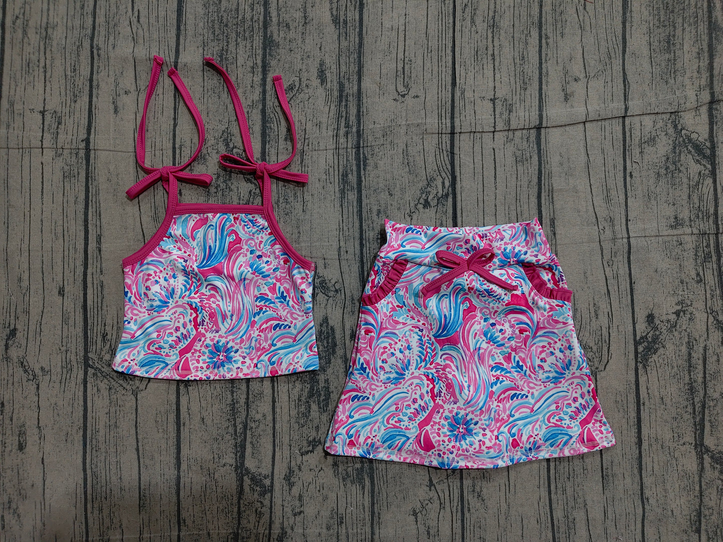 GSD3728 sea grass 4th July bow Yoga kids girl dress  202603 RTS