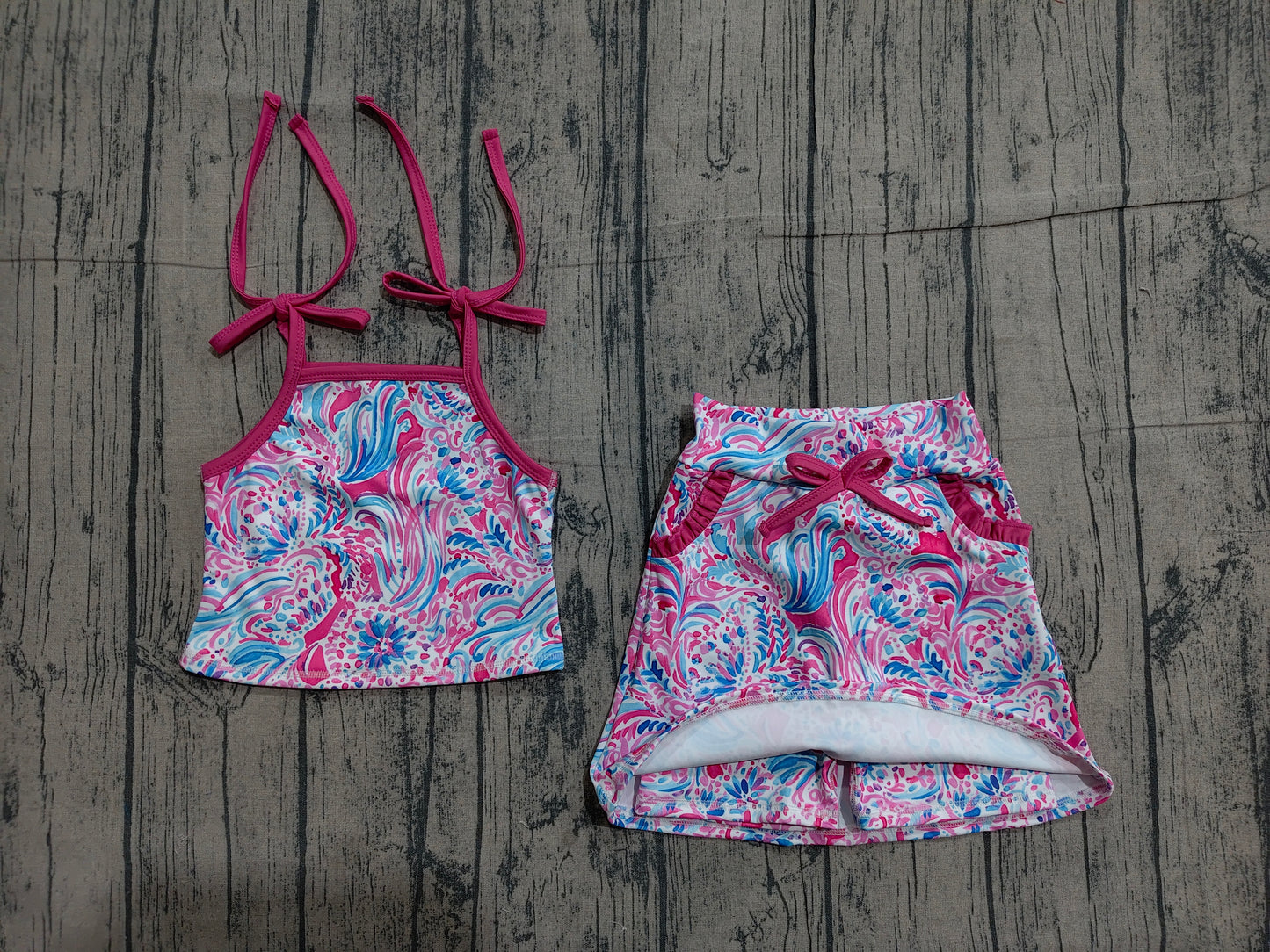 GSD3728 sea grass 4th July bow Yoga kids girl dress  202603 RTS