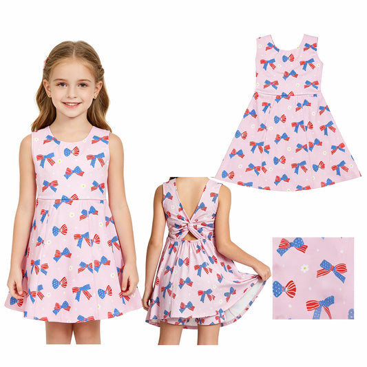 GSD3748  4th July bow Yoga kids girl dress  202605 RTS