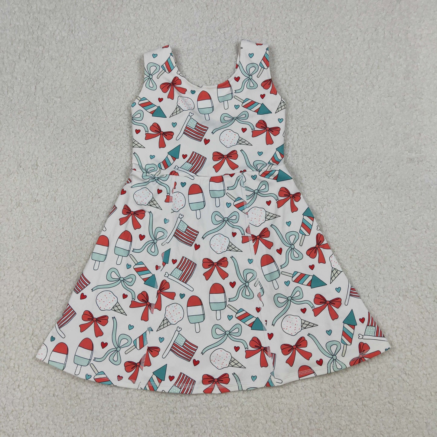 GSD3750  4th July bow Yoga kids girl dress  202604 rts