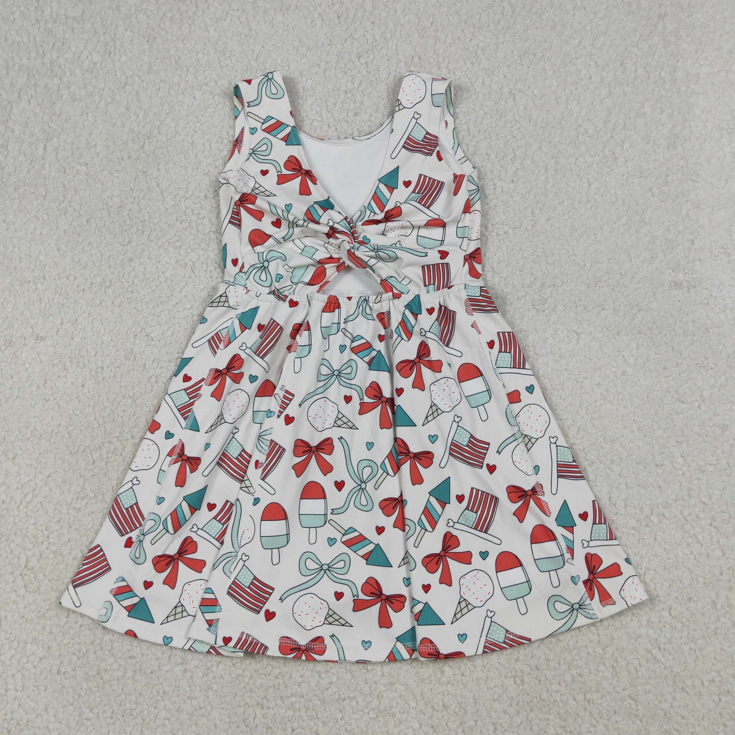 GSD3750  4th July bow Yoga kids girl dress  202604 rts