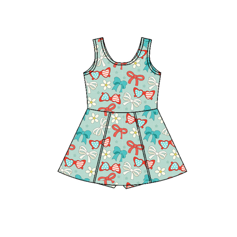 GSD3751 4th July bow Yoga kids girl dress  202602 preorder