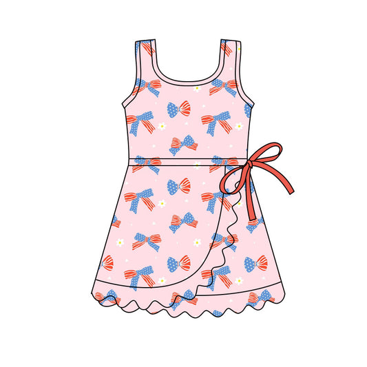 GSD3753  4th July bow Yoga kids girl dress  202602 preorder