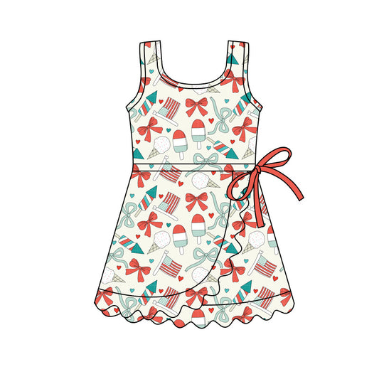 GSD3755 4th July bow Yoga kids girl dress  202602 preorder