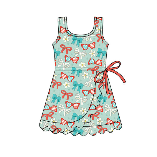 GSD3756 4th July bow Yoga kids girl dress  202602 preorder
