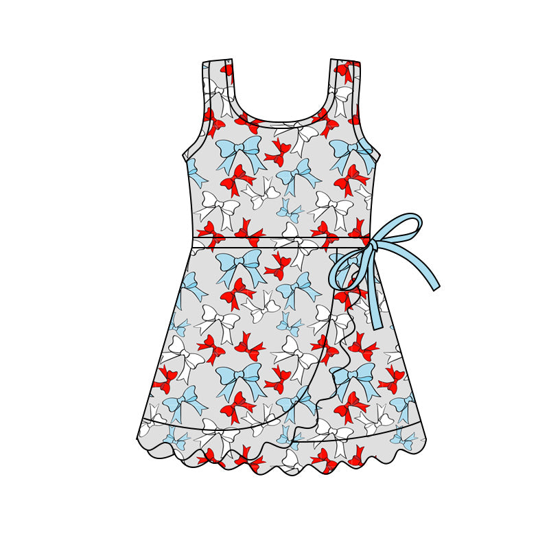 GSD3757 4th July bow Yoga kids girl dress  202602 preorder