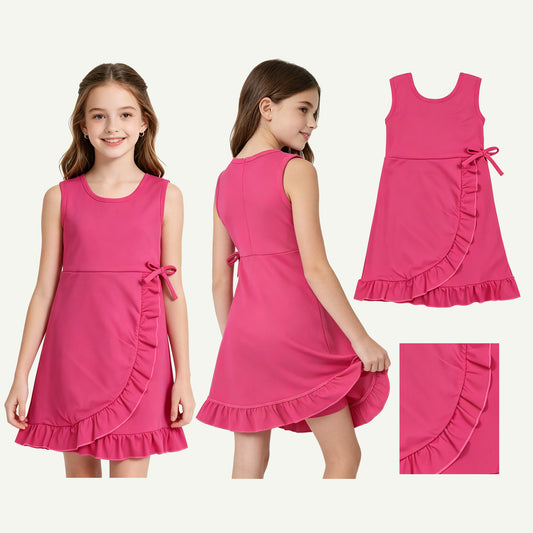 GSD3766 pink YOGA ruffle girl dress ruffle RTS 202605