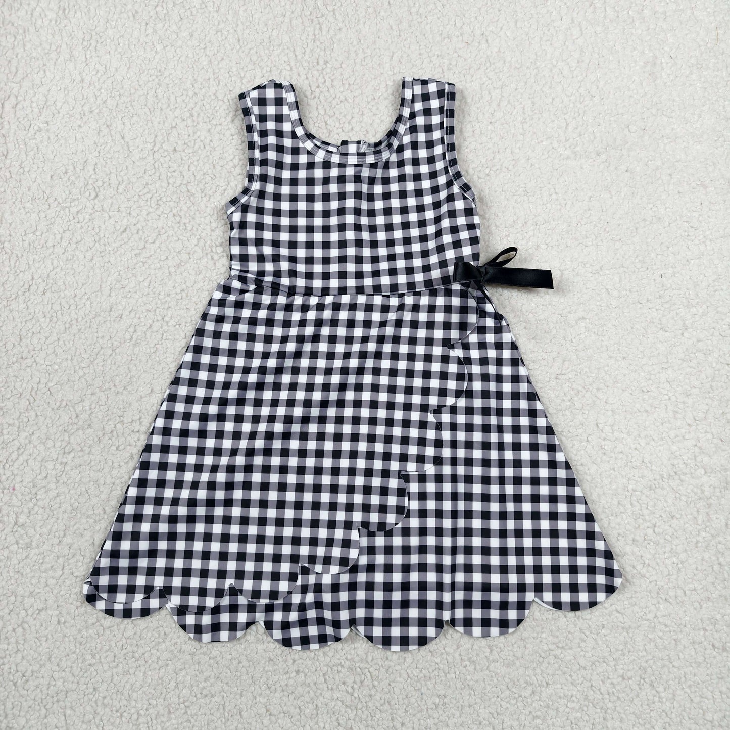 GSD3777 black checkerbord Scallop yoga GIRL summer dress 202607 RTS