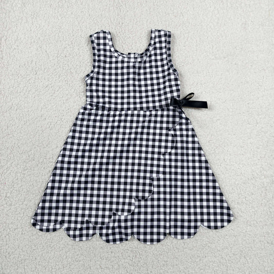 GSD3777 black checkerbord Scallop yoga GIRL summer dress 202607 RTS