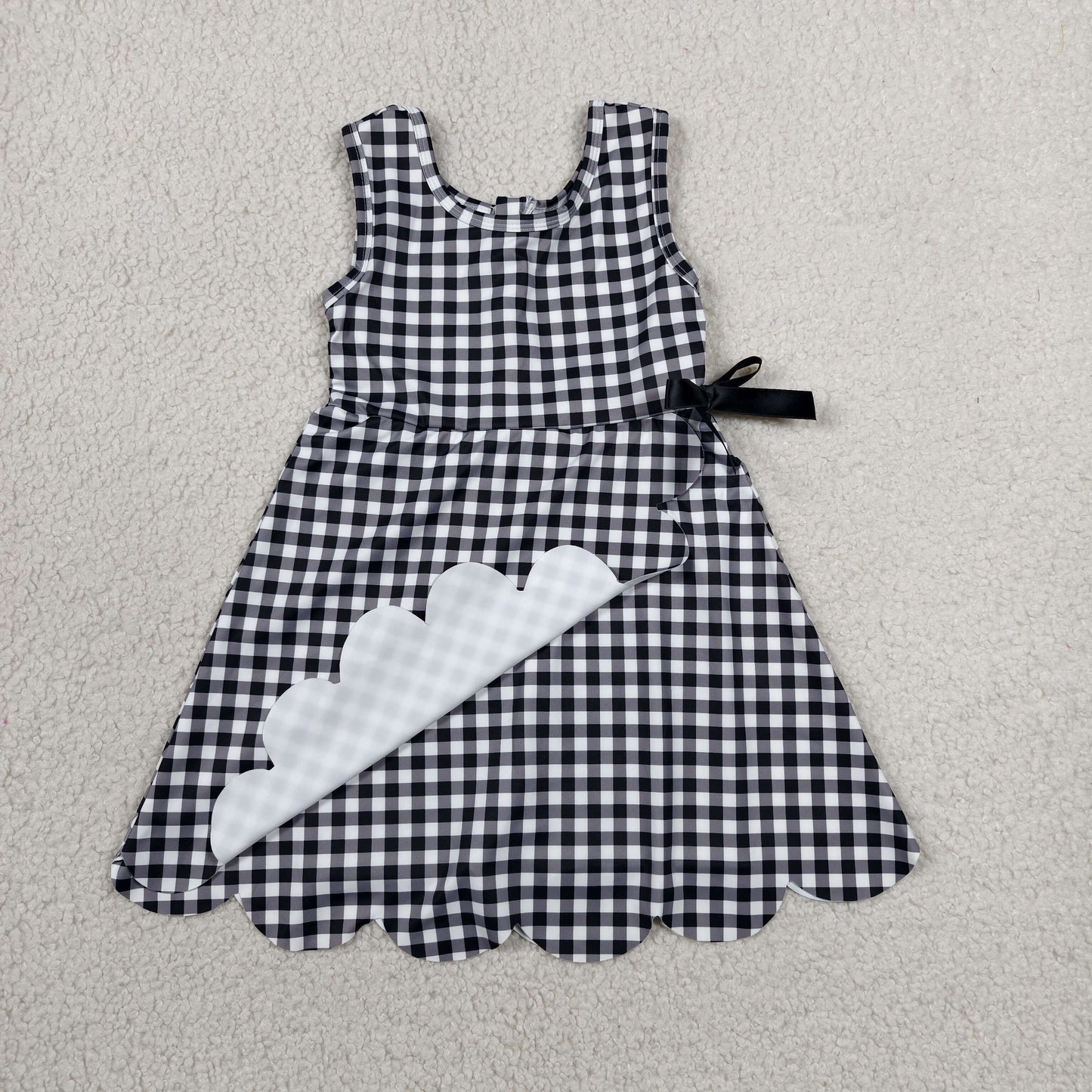 GSD3777 black checkerbord Scallop yoga GIRL summer dress 202607 RTS