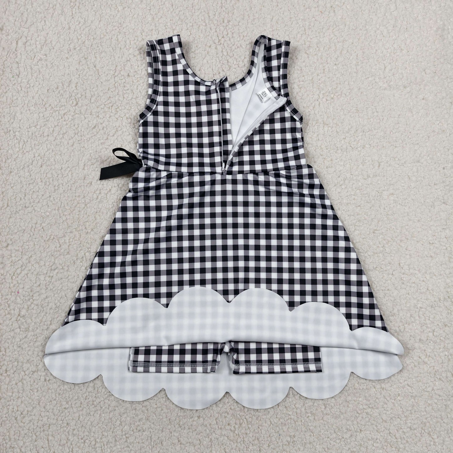 GSD3777 black checkerbord Scallop yoga GIRL summer dress 202607 RTS