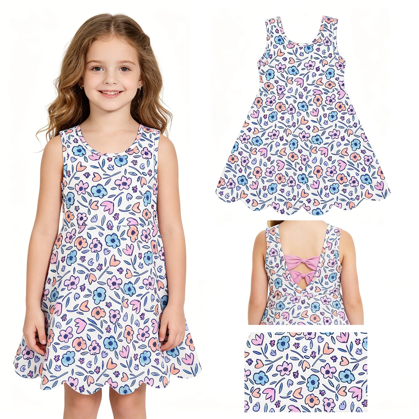 GSD3808  flowers bow yoga GIRL summer dress 202605 RTS