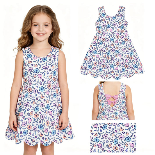 GSD3808  flowers bow yoga GIRL summer dress 202605 RTS