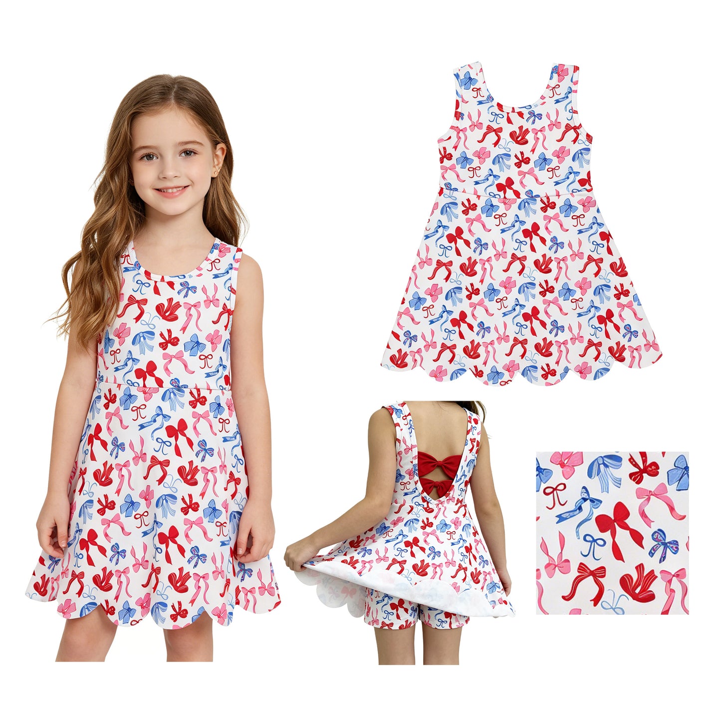 GSD3809 4th July bow yoga GIRL summer dress 202605 RTS