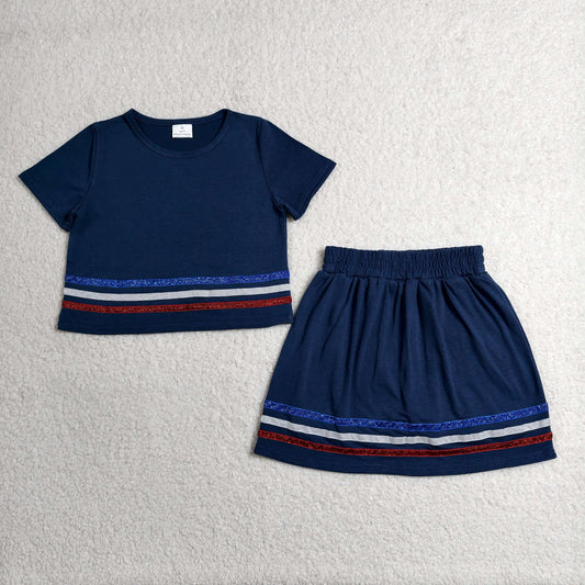 GSD3811 Dark blue Stripe Skort Set  girl outfit 202607 RTS