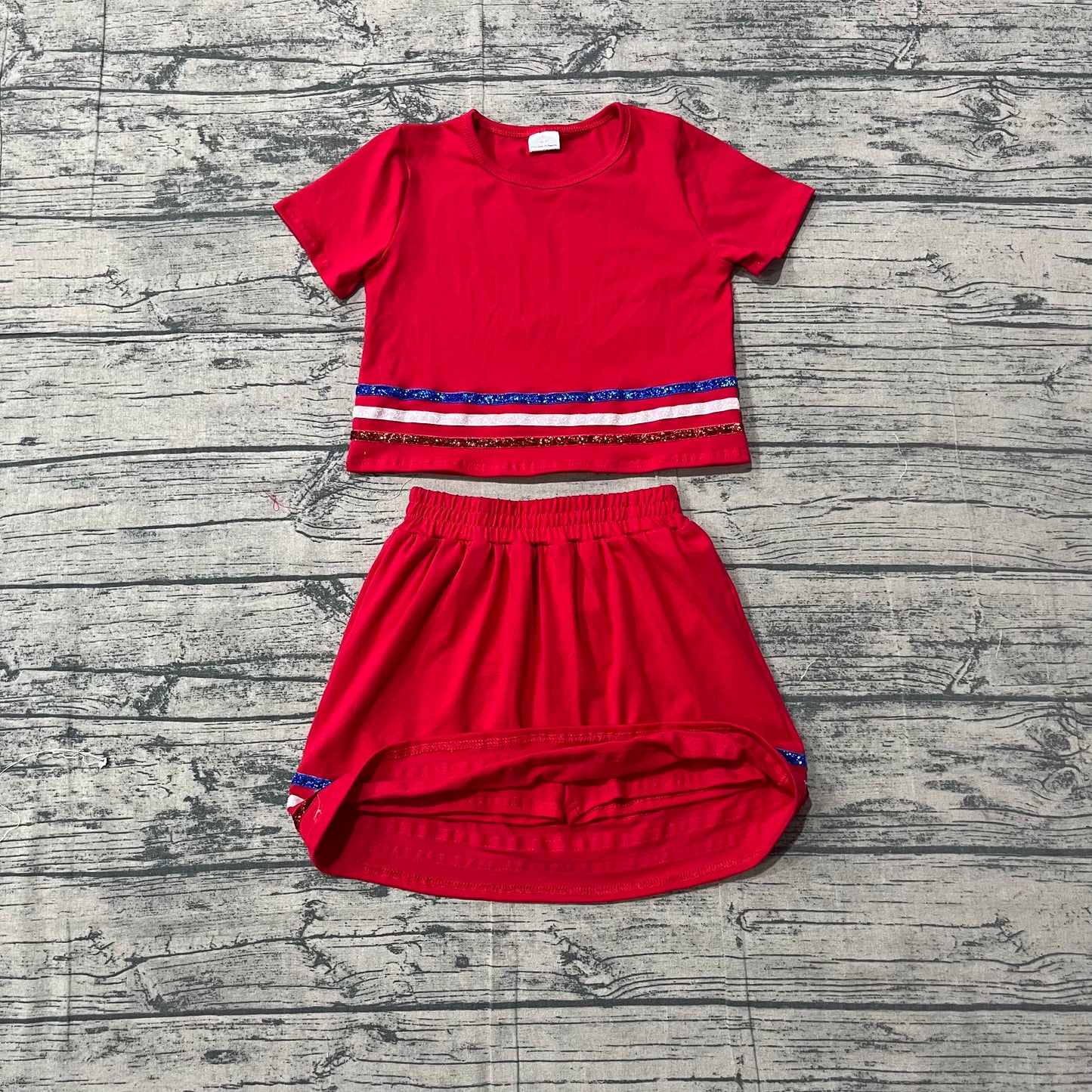 GSD3812 Red Stripe Skort Set  girl outfit 202604  preorder