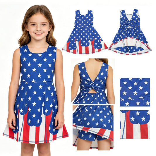 GSD3813 yoga 4th July bow Yoga kids girl dress  202604  RTS