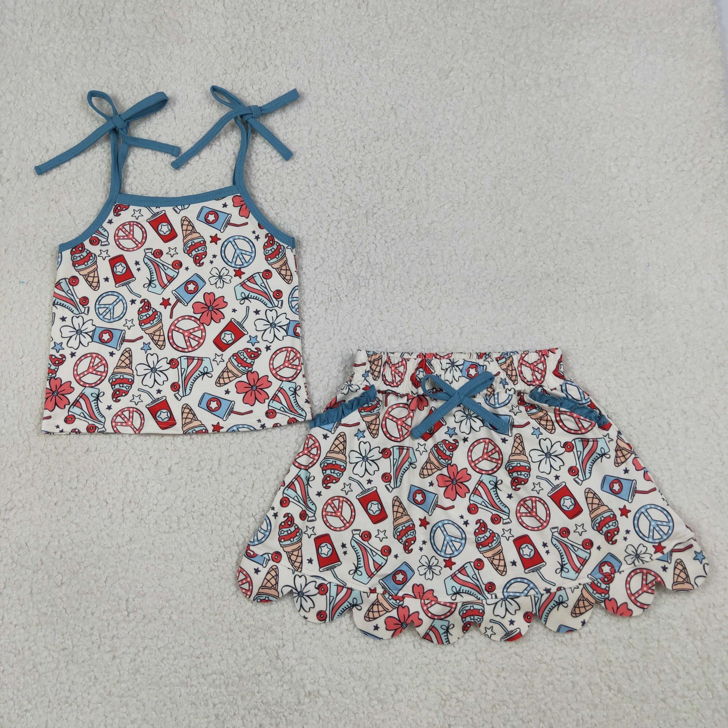 GSD3827  4th July Ice cream  kids girl dress scallop 202605 RTS