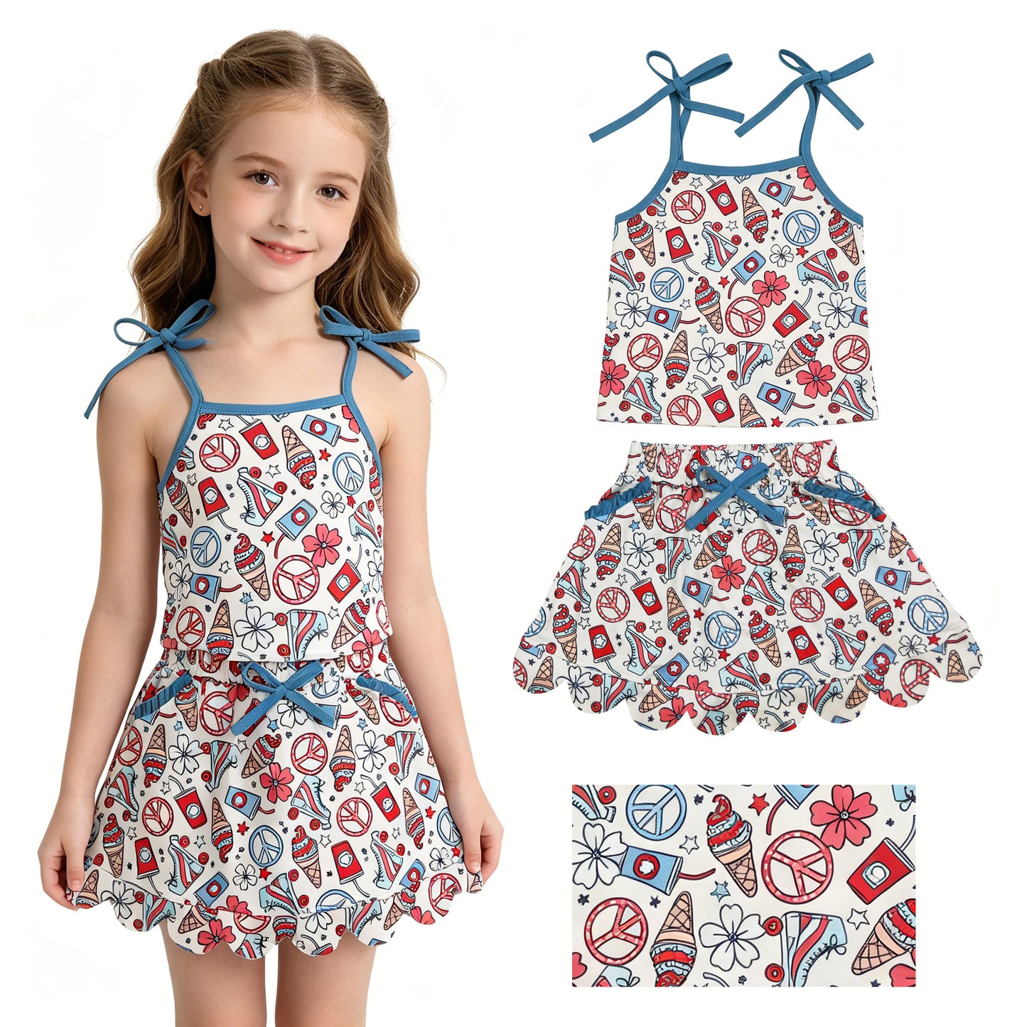 GSD3827  4th July Ice cream  kids girl dress scallop 202605 RTS