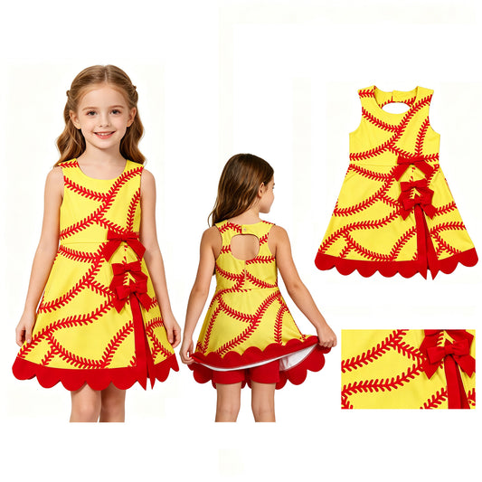 GSD3834 bow baseball yoga yellow girl  outfit skirt  202607 RTS