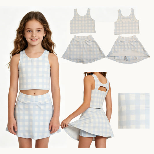 GSD3839 checkboard yoga green girl  outfit skirt  202604 RTS