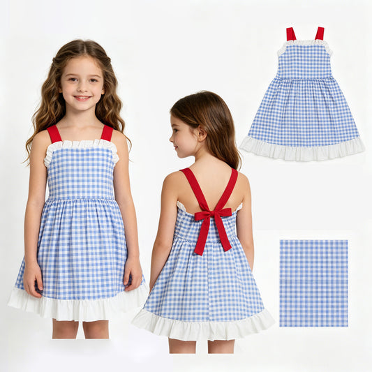 GSD3843 lace plaid bow blue girl  outfit skirt  202605 preorder