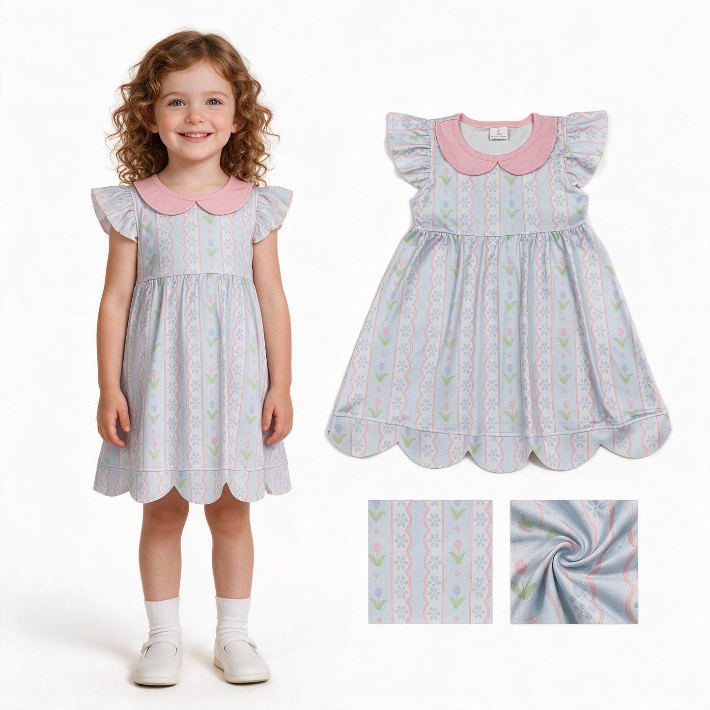 GSD3867 wide line scallop girl dress 202608 RTS