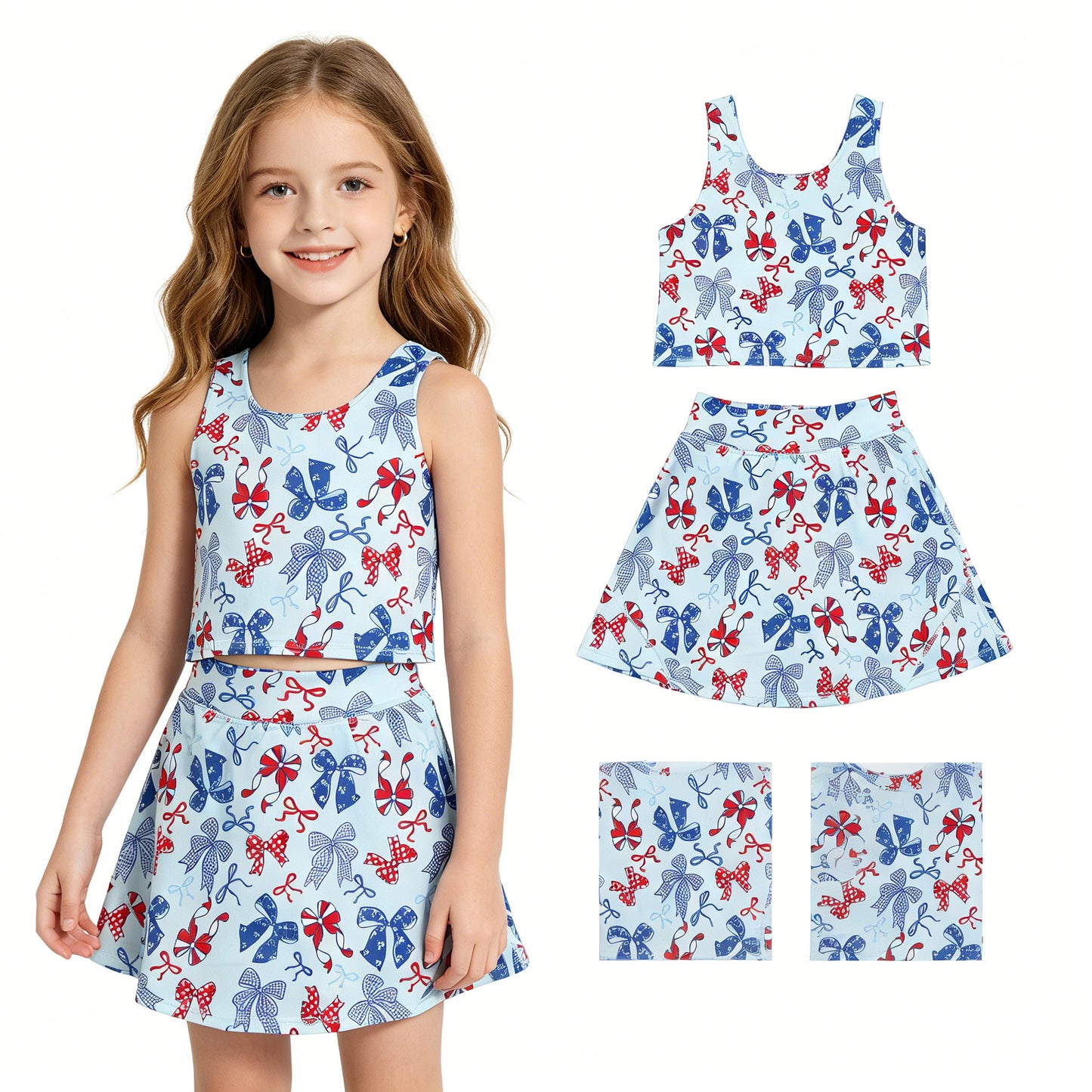 GSD3874  4th July bow Yoga kids girl dress  202605 RTS