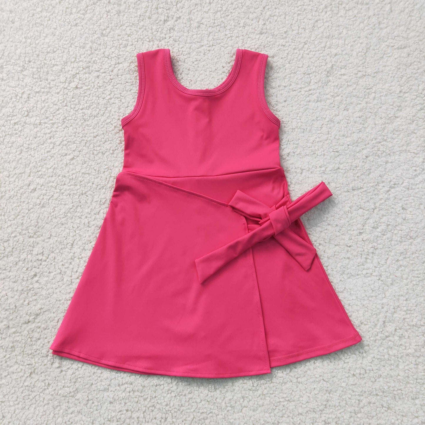GSD3878 bow yoga Toddler Hot Pink Sleeveless Wrap Bow Tennis Dress  202607 RTS