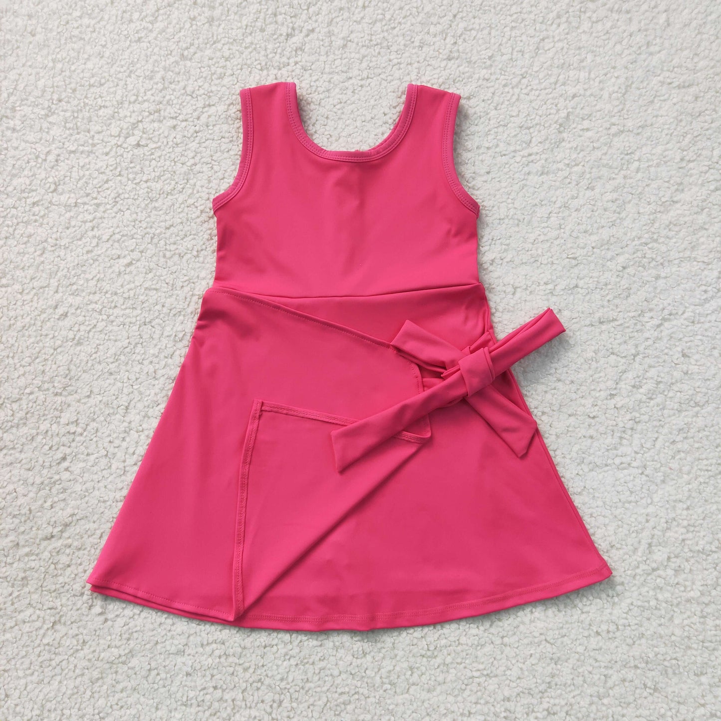 GSD3878 bow yoga Toddler Hot Pink Sleeveless Wrap Bow Tennis Dress  202607 RTS