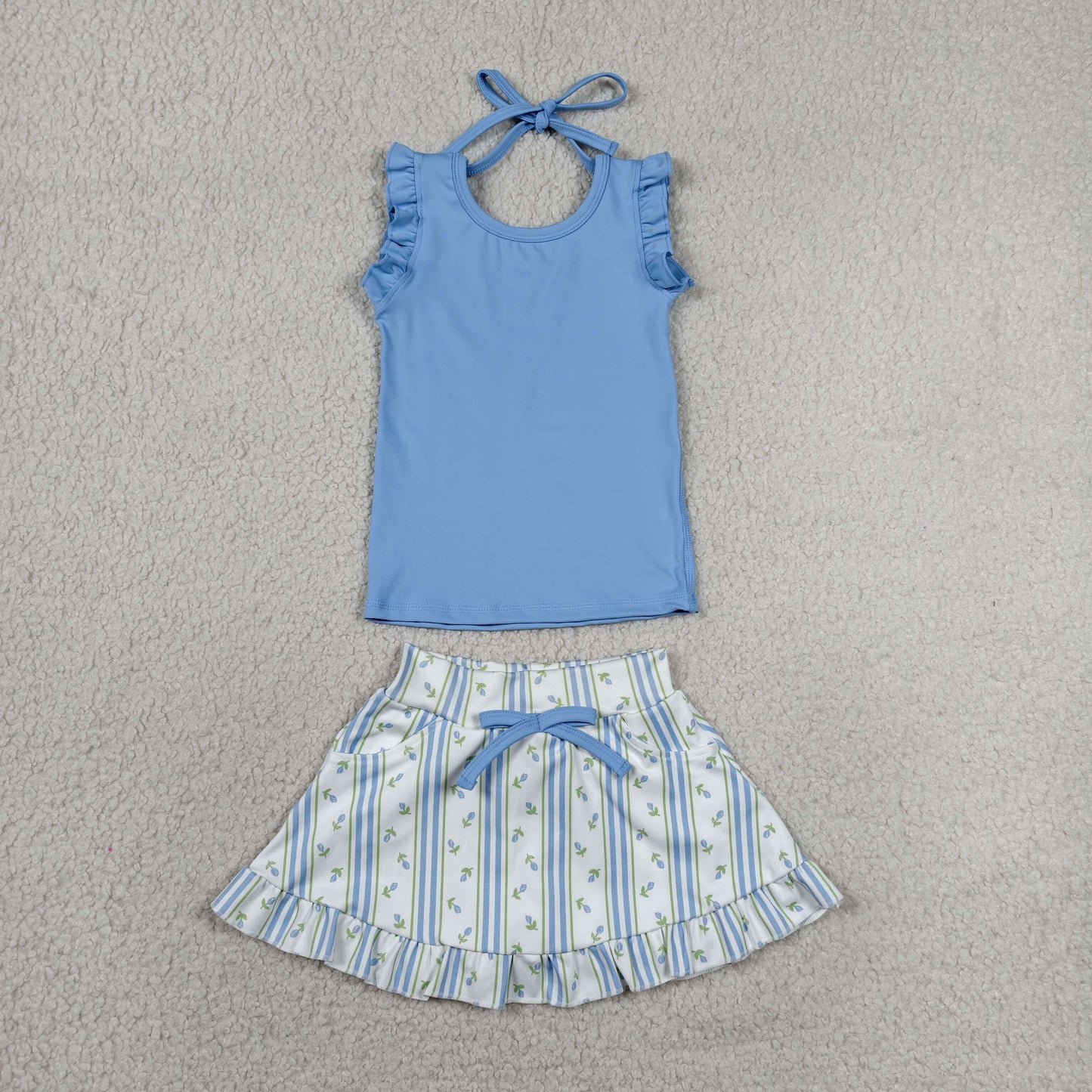 GSD3906  BLUE yoga bow girl  outfit skirt  202607 RTS