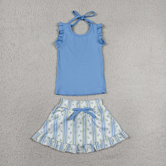 GSD3906  BLUE yoga bow girl  outfit skirt  202607 RTS