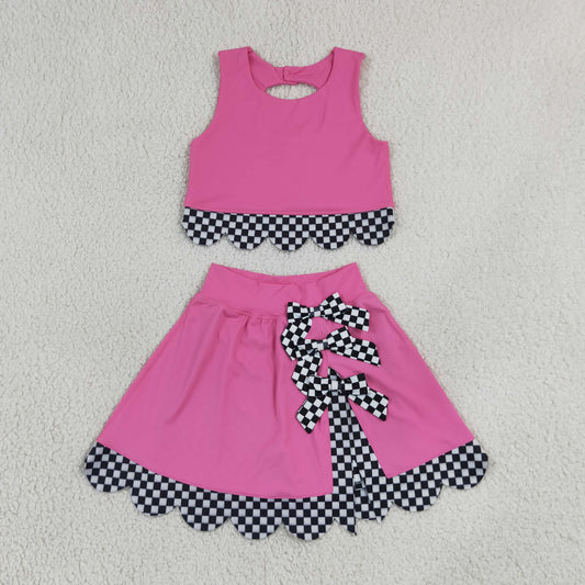 GSD3926 Scallop bow hot pink YOGA camo  girl  dress 202607 RTS