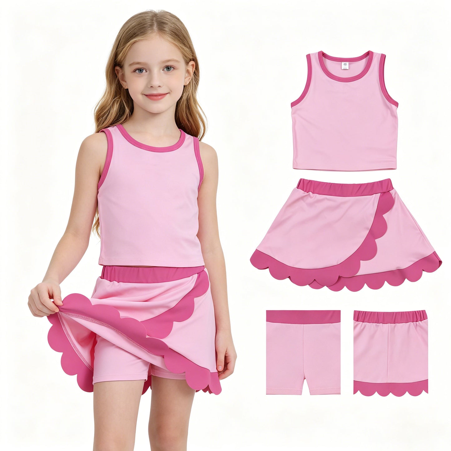 GSD4019  yoga scallop pink girl  outfit skirt  202605 RTS