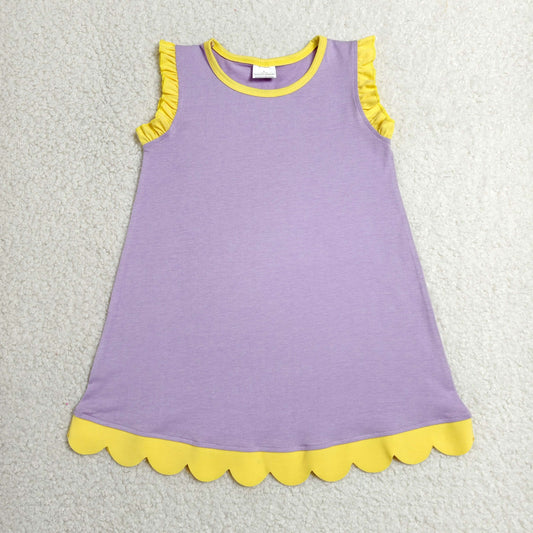 GSD4042  YOGA purple solid  scallop girl dress ruffle