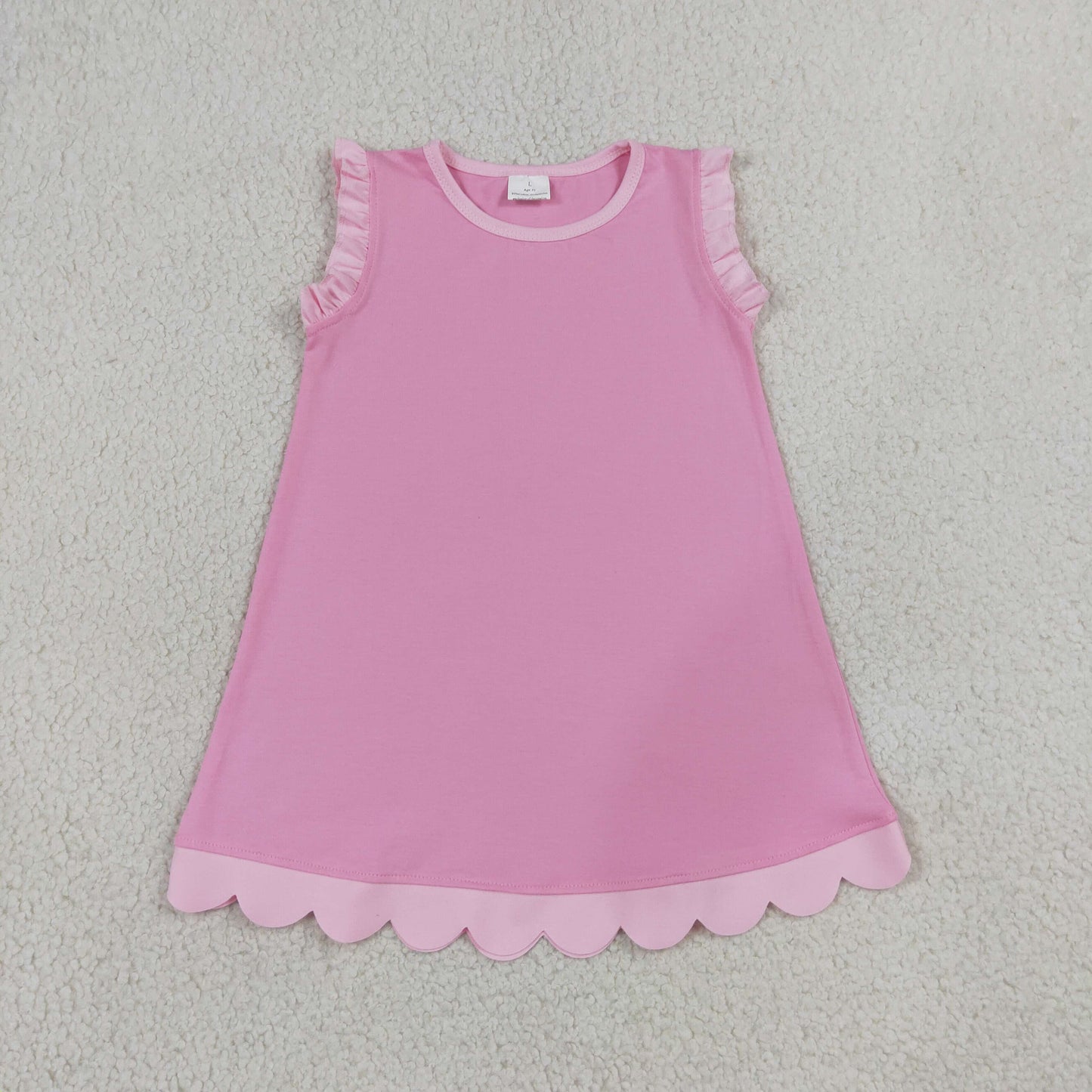 GSD4043  YOGA pink solid  scallop girl dress ruffle RTS