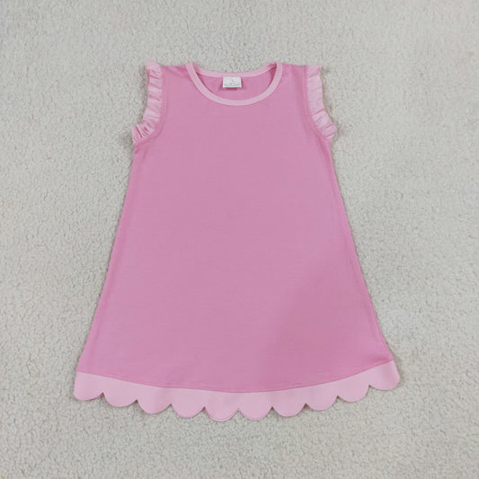 GSD4043  YOGA pink solid  scallop girl dress ruffle RTS