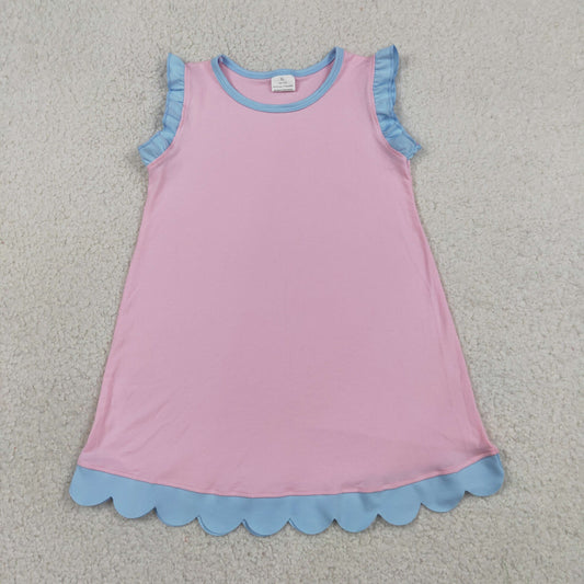 GSD4044  YOGA PINK solid  scallop girl dress ruffle rts