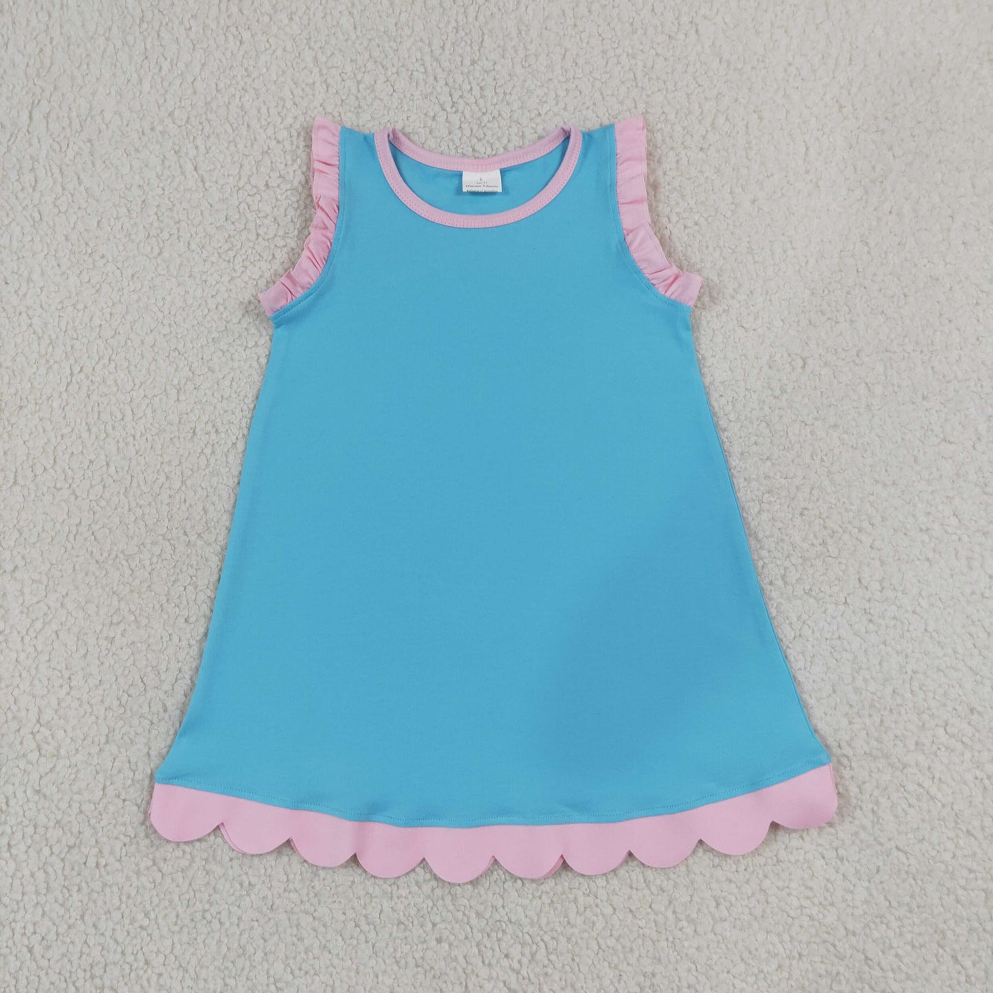 GSD4045  YOGA teal solid  scallop girl dress ruffle rts