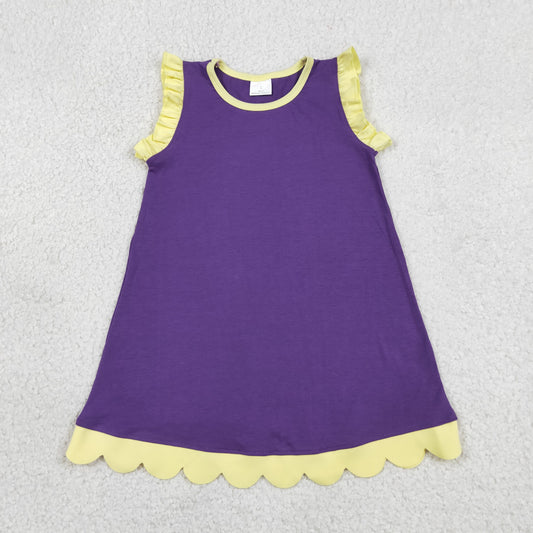 GSD4046  YOGA PURPLE YELLOW solid  scallop girl dress ruffle rts