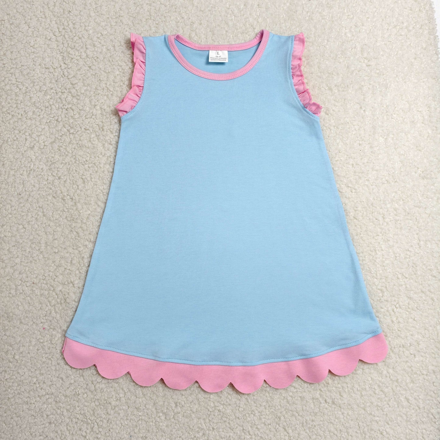GSD4048  YOGA  pink blue solid  scallop girl dress ruffle