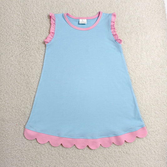 GSD4048  YOGA  pink blue solid  scallop girl dress ruffle