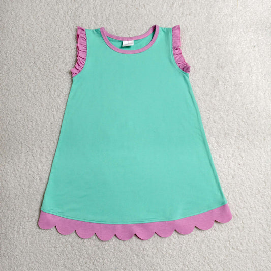 GSD4049  YOGA  pink green solid  scallop girl dress ruffle rts