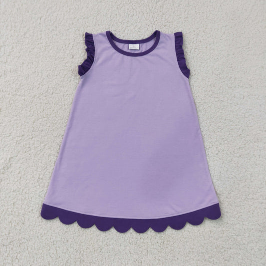 GSD4051 purple YOGA  solid  scallop girl dress ruffle rts