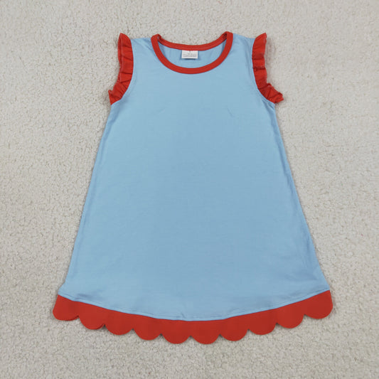 GSD4054 blue YOGA  solid  scallop girl dress ruffle rts