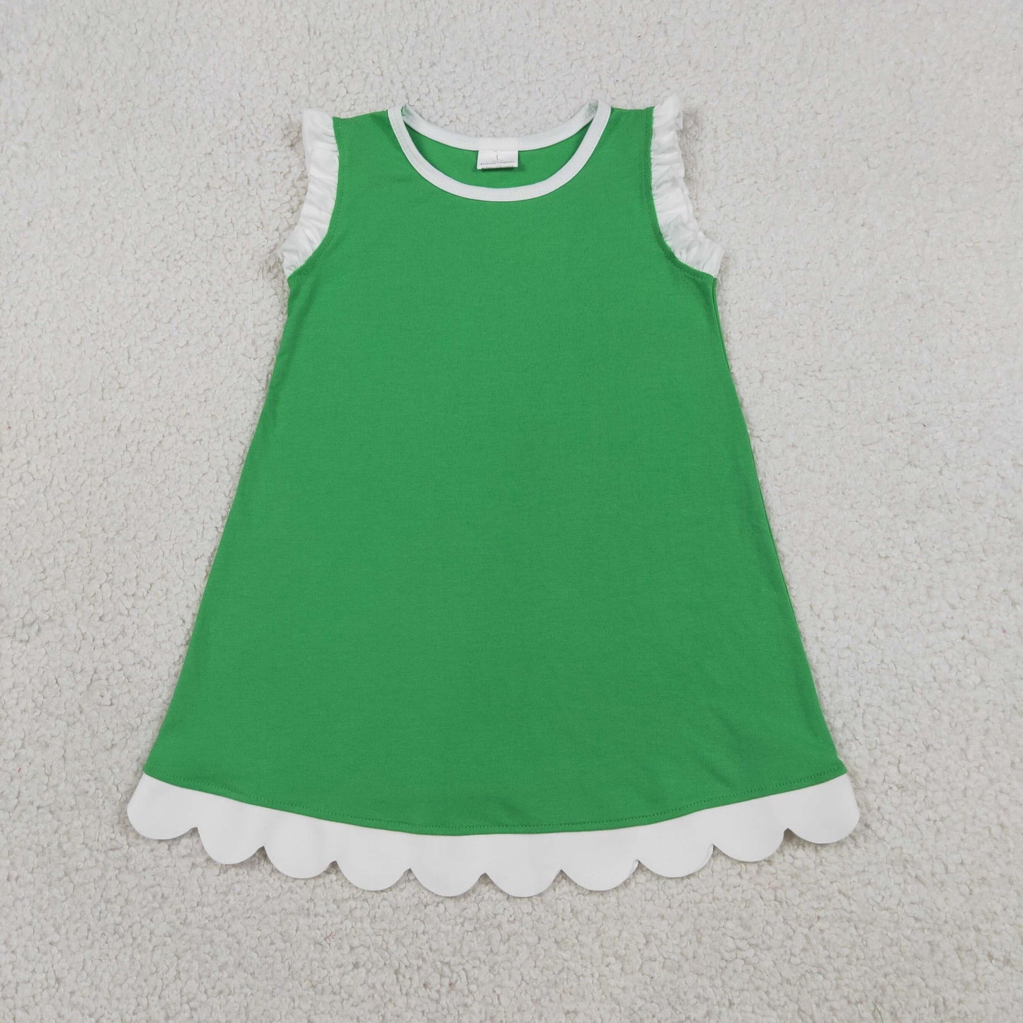 GSD4055 green YOGA  solid  scallop girl dress ruffle rts