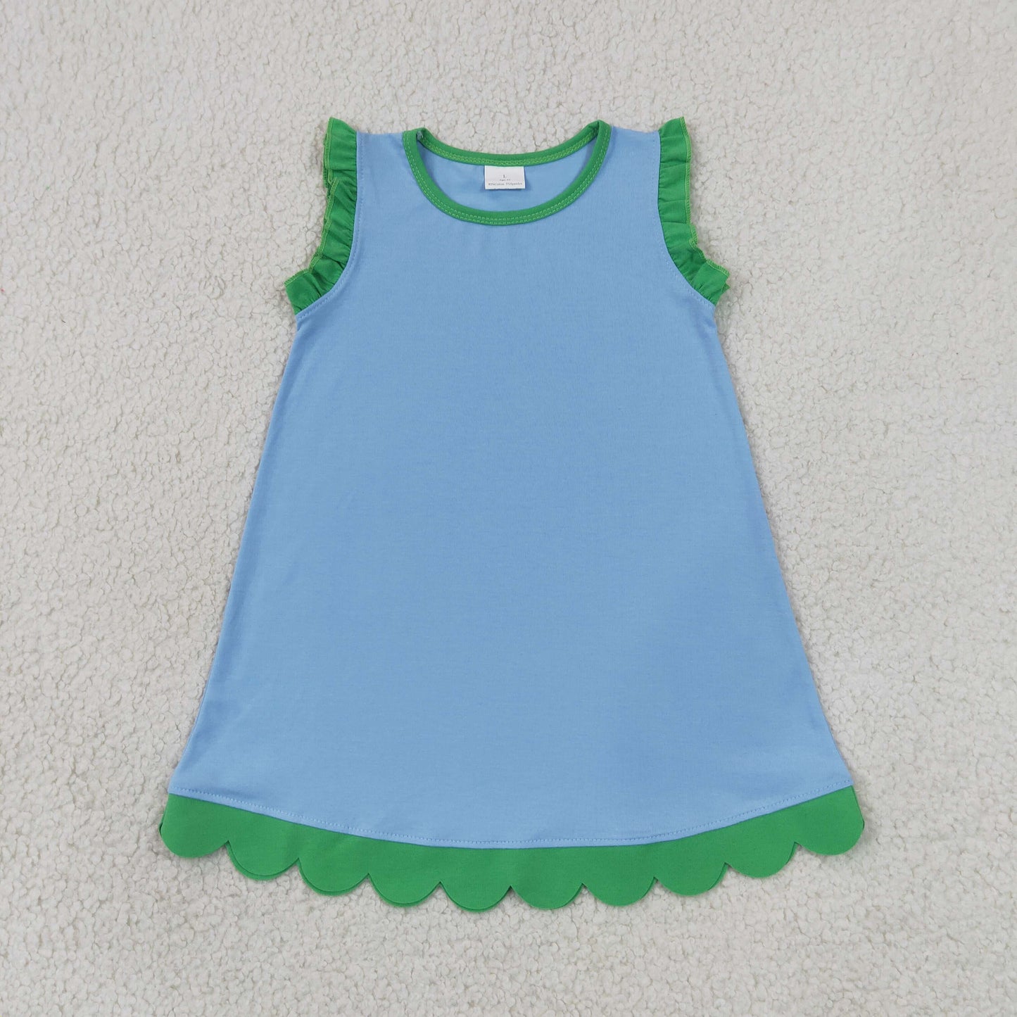 GSD4060  YOGA  blue solid  scallop girl dress ruffle rts