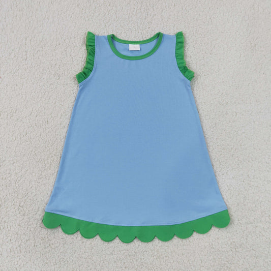 GSD4060  YOGA  blue solid  scallop girl dress ruffle rts