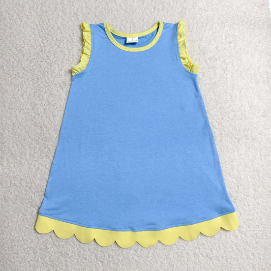 GSD4061 YOGA  blue solid  scallop girl dress ruffle rts